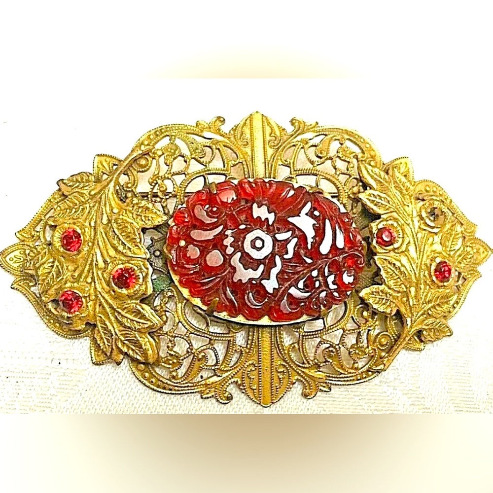 Beautiful Antique Carved Carnelian Large Brooch